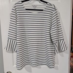 Croft & Barrow Black & White Striped 3/4 Bell Sleeve Blouse in Size XL